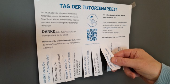 Abreißzettel mit Dankessprüchen für Tutor*innen zum Tag der Tutorienarbeit.